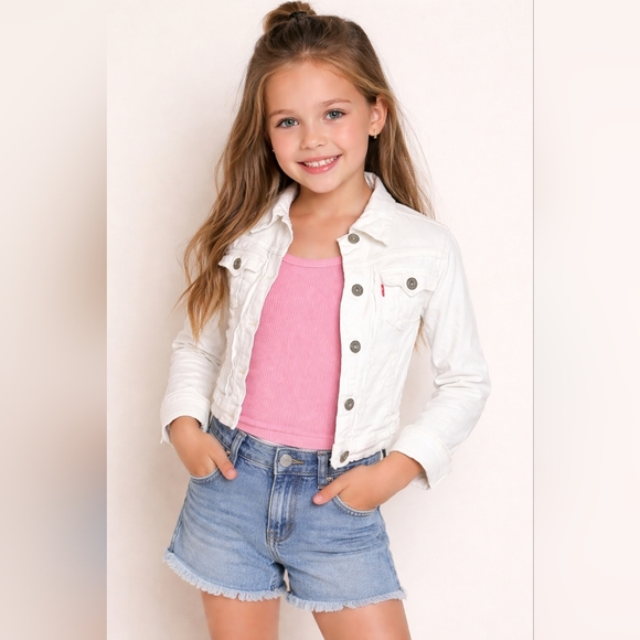 Levi's Other - Levi’s Girls White Denim Jacket Size 8–10 Snap Button Classic #2092
